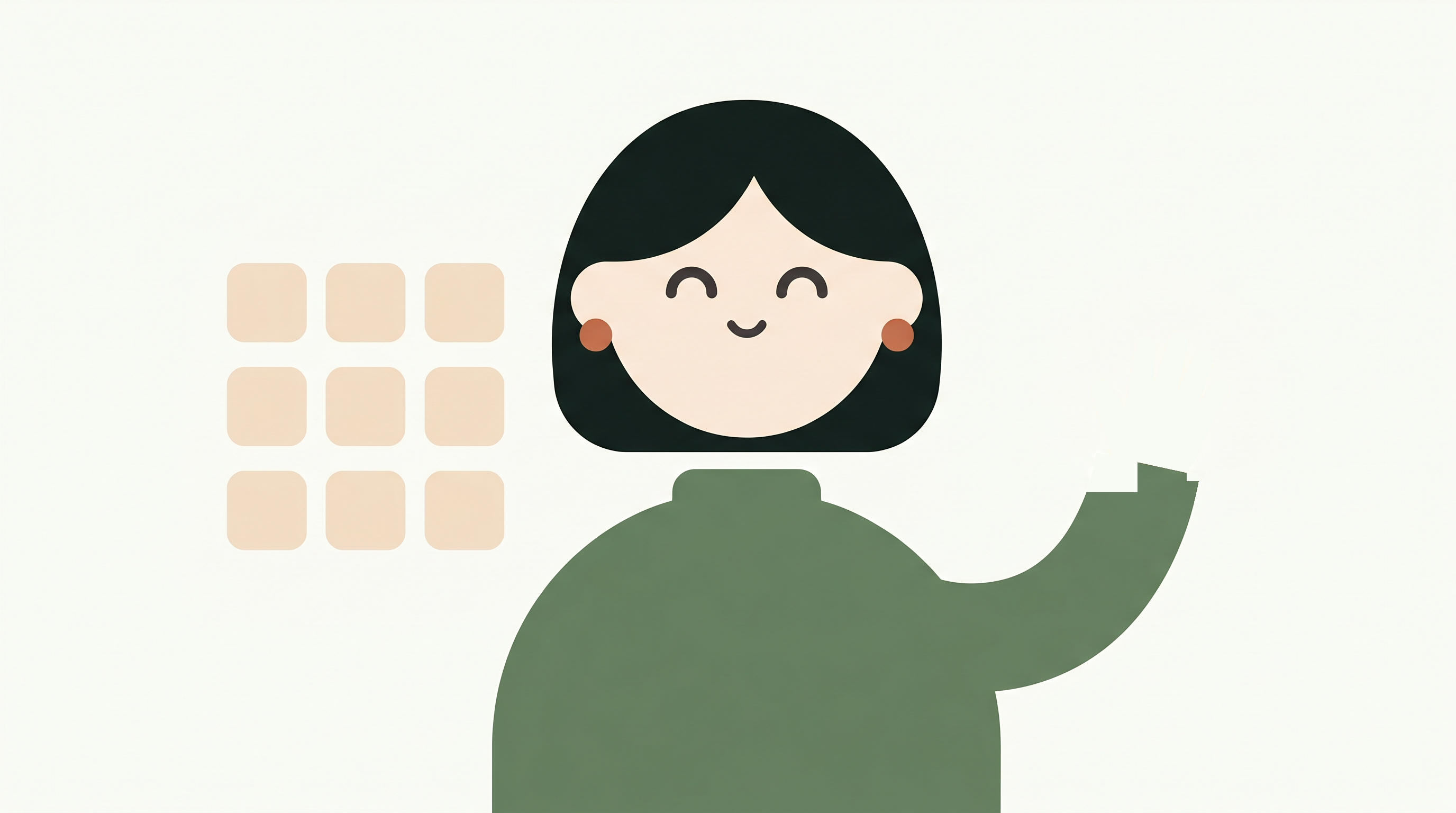 Marta waving hello beside a small grid of campaign tiles